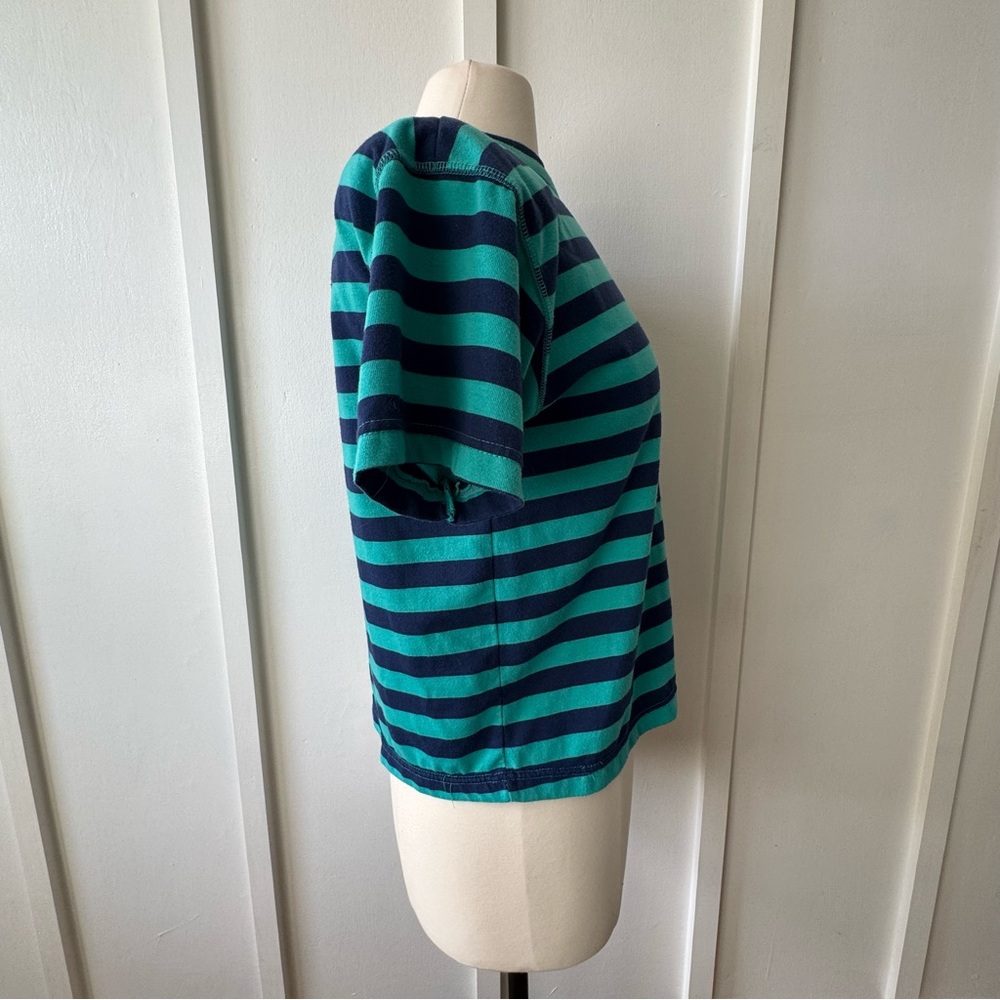 Vintage 80s DEB Striped Pocket Tee Green & Navy – Size L - Picture 5 of 9
